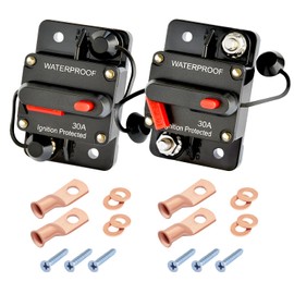 Bolipoeq 30Amp Circuit Breaker DC 12V-48V for Marine Boat Trolling Motor Automotive RV Trailer Car Solar System Battery Disconnect with Manual Reset Switch, IP67 Waterproof (Pack of 2)
