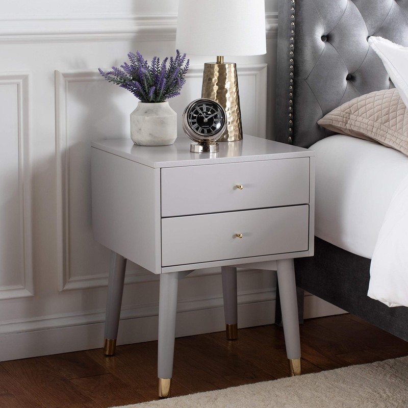 Safavieh Home Lyla Mid-Century Retro Grey and Gold 2-drawer Nightstand