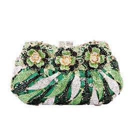 DEBIMY Luxury Sparkly Rose Crystal Evening Clutches Banquet Party Evening Bag Wedding Handbag Purses for Women Green