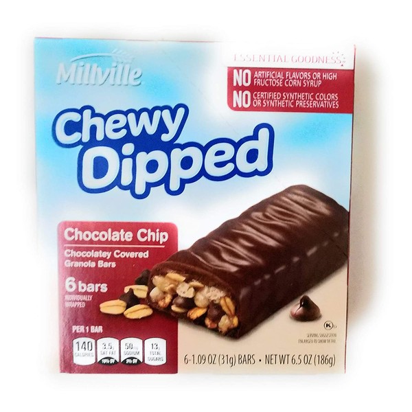 Millville Chewy Dipped Chocolate Cover Granola Bar (Chocolate Chip)