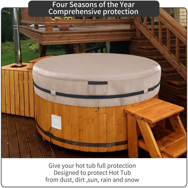 AKEfit Round Hot Tub Cover, 600D Polyester Waterproof for Hot