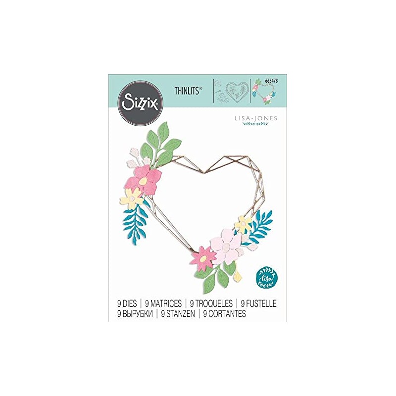 Sizzix Thinlits Cutting Dies 9PK Floral Geo Heart Frame by