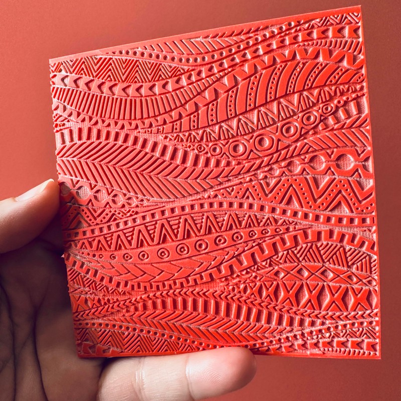 Tribal Flow Wave Patterned Design Etched Rubber Stamp for Polymer
