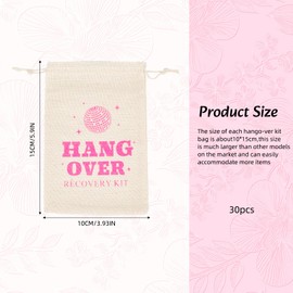 NICENEEDED 30Pcs Cotton Hangover Favor Bags, Recovery Kit Bag with Drawstring Bachelorette Party Pouch, Muslin Tote Bags for Bachelorette Party Wedding Bridal Shower Engagement Party