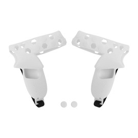 Controller Grip Cover Silicone VR Handle Protective Sleeve Anti Throw Grip Cover Protector with Wrist Strap for Quest 2 Gray White
