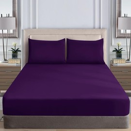 WEAVERS: Extra Deep Fitted Sheet - Super Soft Luxurious Microfiber, 40cm Deep Pockets, Elasticized design that ensures a snug fit. (Colour Purple Size Double)