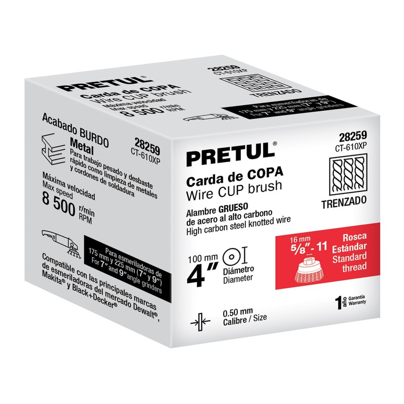 Pretul CT-610XP, Carda copa 4" alambre trenzado grueso eje 5/8"