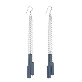 AeraVida Navy Blue Glass Triple Strand .925 Sterling Silver Chain Dangle Earrings | Adorable Sterling Silver Stud Earrings for Women | Gift for Daughter | Anniversary Jewelry Gift