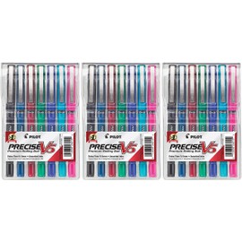 PILOT Precise V5 Stick Liquid Ink Rolling Ball Stick Pens, Extra Fine Point (0.5mm) Assorted Ink Colors, 3 Pack of 7