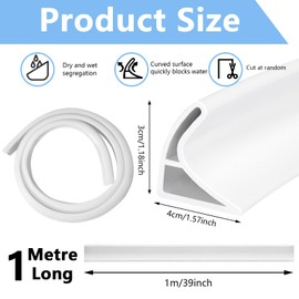 Yitexin 39 In Shower Threshold Water Dam Barrier, Collapsible Shower Dam, Self-Adhesive Water Stopper for Shower Guard, Shower Water Blocker for Floor Bathroom Bathtub Kitchen (39 in)