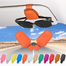 compuda 2 Packs Sunglasses Holder for Car Visor, Genuine Leather Car Sunglass Holder, Glasses Clip for Cars (2, Orange)