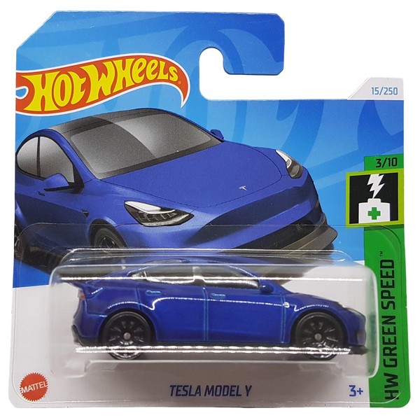 Hot Wheels - Tesla Model Y - HW Green Speed 3/10 - HTB80 - Short Card - Dark Blue - Mattel 2024