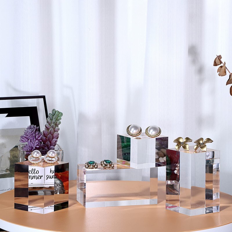 BTSKY 4 PCS Clear Polished Acrylic Cube Acrylic Square Display