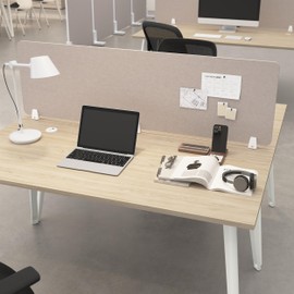 Bush Business Furniture 58W Desktop Privacy Screen in Warm Beige, Desk Mounted Office Partition with Acoustic Sound Dampening Panel