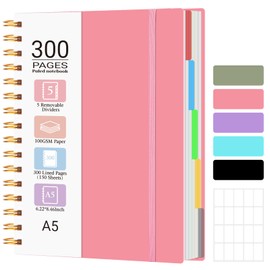 Spiral Notebook, Notebooks College Ruled with Removable Dividers, 300 Pages 100GSM Thick Spiral Writing Journal for Work, School (Pink)