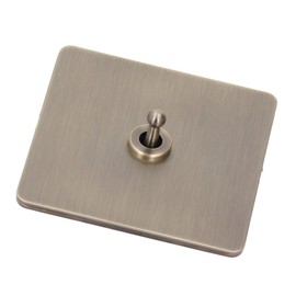 AC250V Single Pole Toggle Switch Antique Bronze Texture Stainless Steel Panel 1 Gang 2 Way Power Switch for Home Decoration Flame Retardant PC Base Illuminated Light Switch