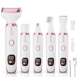 Maquinilla de afeitar eléctrica para mujer, afeitadora eléctrica 5 en 1 para mujer, afeitadora facial inalámbrica reemplazable para cejas y recortador