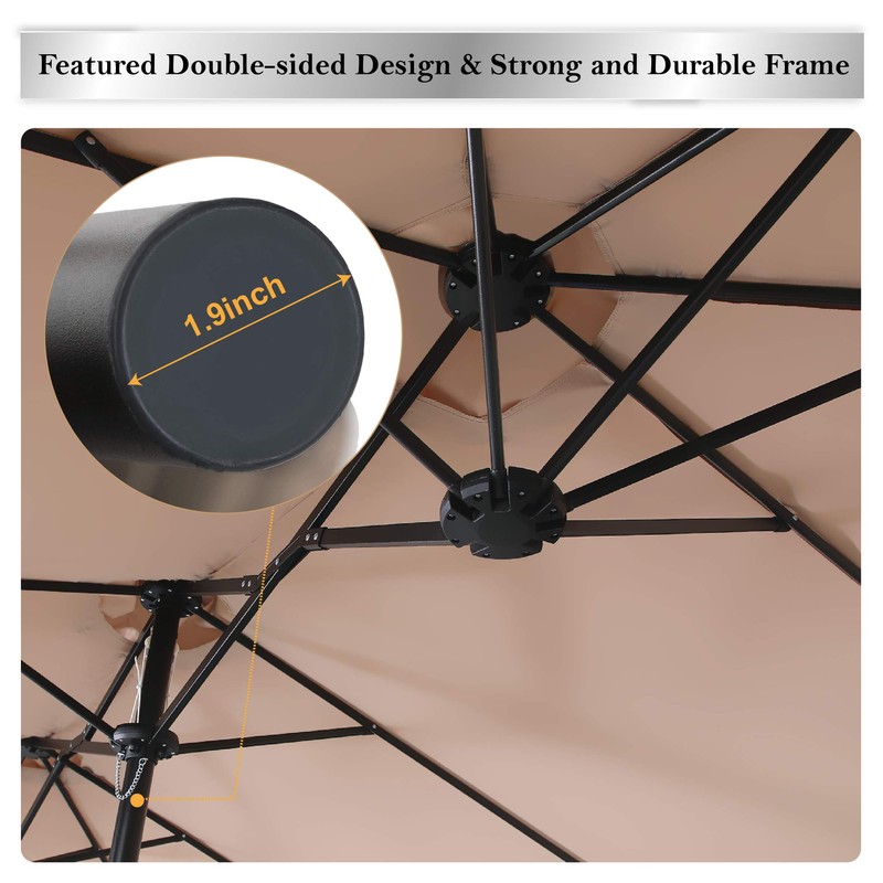 PHI VILLA 15ft Large Patio Umbrella with Base, Double-sided Outdoor