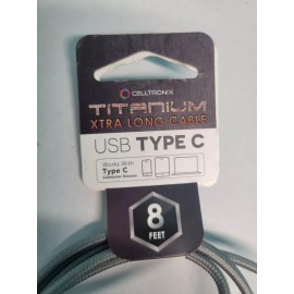 CELLTRONIX Titanium Xtra Long Cable USB Type C (1 Pack) Silver 8 feet