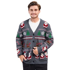 Adult Ugly New Year V-Neck Cardigan Warm Soft Reindeer Coatigan Winter Gifts Grey Casual Festive Santa Claus Sweater S