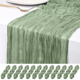 12 Pack Sage Green Cheesecloth Table Runner 120 inch Fall Thanksgiving Boho Rustic Gauze Farmhouse 10FT Cheese Cloth Runner for Baby Shower Wedding Party Holiday Home Decor