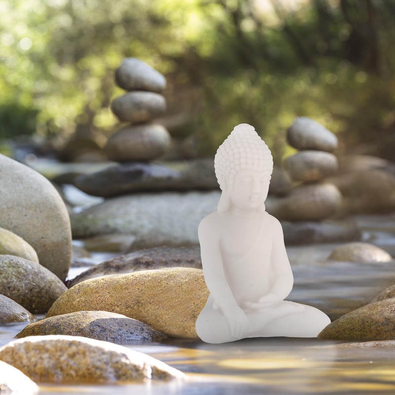 Relaxdays 2 x Buddha Figurine Sitting, 17 cm High, Garden