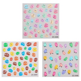 5D Embossed Nail Art Sticker Cute Nail Stickers Decals Self Adhesive for Acrylic Nail with Cartoon Sweets Smiling Face Design Summer Nail Supplies for Women Girl Manicure Decoration