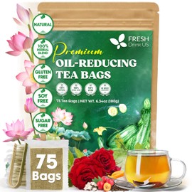 FreshDrinkUS, Oil-Reducing Herbal Tea – 75 Tea Bags | Blend of Winter Melon, Lotus Leaf, Ginger, Hawthorn, Gardenia Fruit, Rose, Cassia Seed & More | Naturally Caffeine-Free | Delicious Hot or Iced