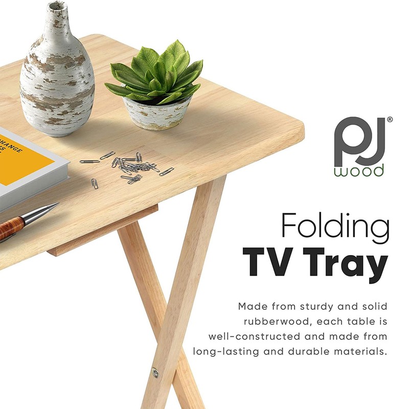 PJ Wood Rectangular Folding Portable TV Snack Serving Tray Table,