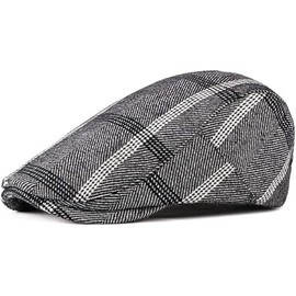 Mens Adjustable Plaid Newsboy Cabbie Golf Beret Flat Hat Cap (AU, Alpha, One Size, Black)