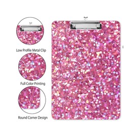 Fashion A4 Clipboard, Standard Letter Size 9" x 12.5", Decorative Wooden Clipboard with Low Profile Metal Clip for Office, School, Teachers, and Students, Pink