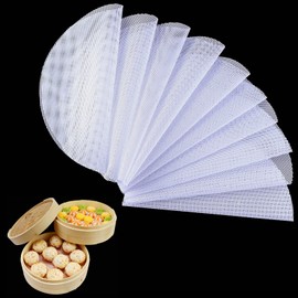 10Pcs Round Silicone Steamer Liners,11inch Non-stick Silicone Steamer Mesh Mat,Reusable Bamboo Steamer Liner Pad Dim Sum Mesh for Home Kitchen Cooking (10, 11 x 11 inch)