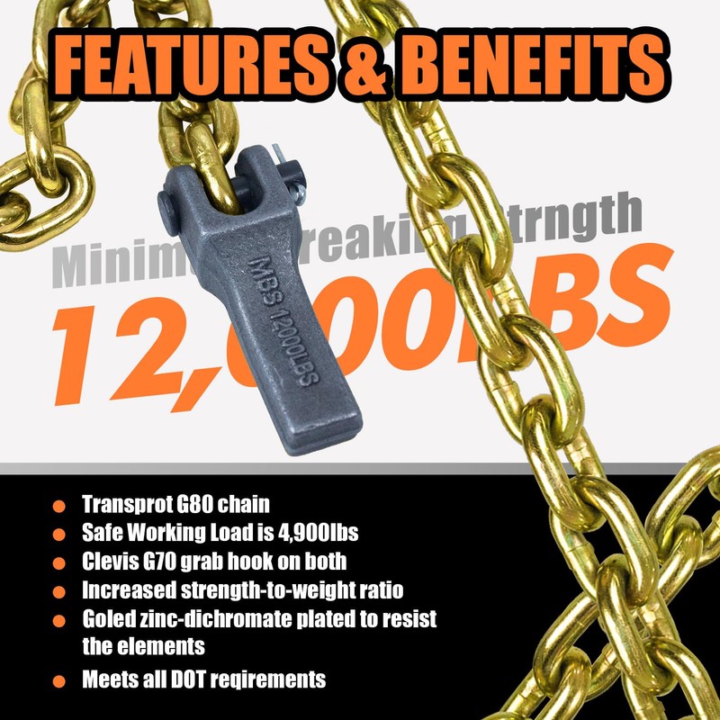 TKK 2-Pack Trailer Safety Chain - 35 Inch Chain with