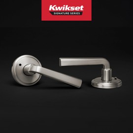 Kwikset Trafford Interior Privacy Door Handle with Lock, Door Lever for Bathroom and Bedroom, Satin Nickel Reversible Keyless Push Button Lock Door Lever, with Microban Protection