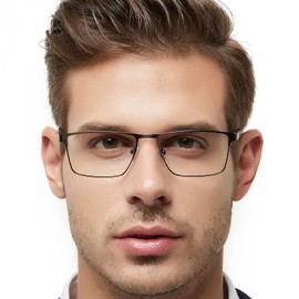 OCCI CHIARI Mens Rectangle Full-Rim Metal Black Non-prescription Clear Optical Glasses 54mm (A -Brown)