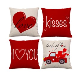 aqtoelca Valentines Day Pillow Covers 20x20 Set of 4 Valentine Valentines Day Decor for Home Buffalo Plaid Love Heart Wedding Anniversary Pillow Covers Linen Pillow Cases