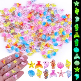 200 Pcs Mini Resin Animals, Miniature Ocean Animals Glow in The Dark Variety Pack Mini Resin Figures for Fairy Garden Accessories, Dollhouse & Micro Landscaping DIY Crafts