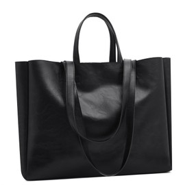Eslcorri Large Tote Bag for Women - Soft PU Leather Oversize Shoulder Purse for Legal Size Files, Stylish Roomy Top-Handle Everyday Work Handbag for Teacher & Casual Travel Weekender - Black