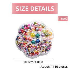 BZKSER Beads - 1150 Pieces White Round Beads 3/4/5/6/8/10/12 mm White Faux Pearl Jewellery Making Beads with Holes for Clothing, DIY Wedding Wallets, Mobile Phones, Necklaces, Bracelets