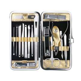 Vtrem 16 in 1 Professional Stainless Steel Nail Clippers Kit with Portable Case for Men & Women (Gold)