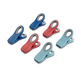 HIC Kitchen Multi-Purpose Magnetic Clips, Soft-Grip Handles, Set of 6 Clips, 2 Each Turquoise, Red, and Navy