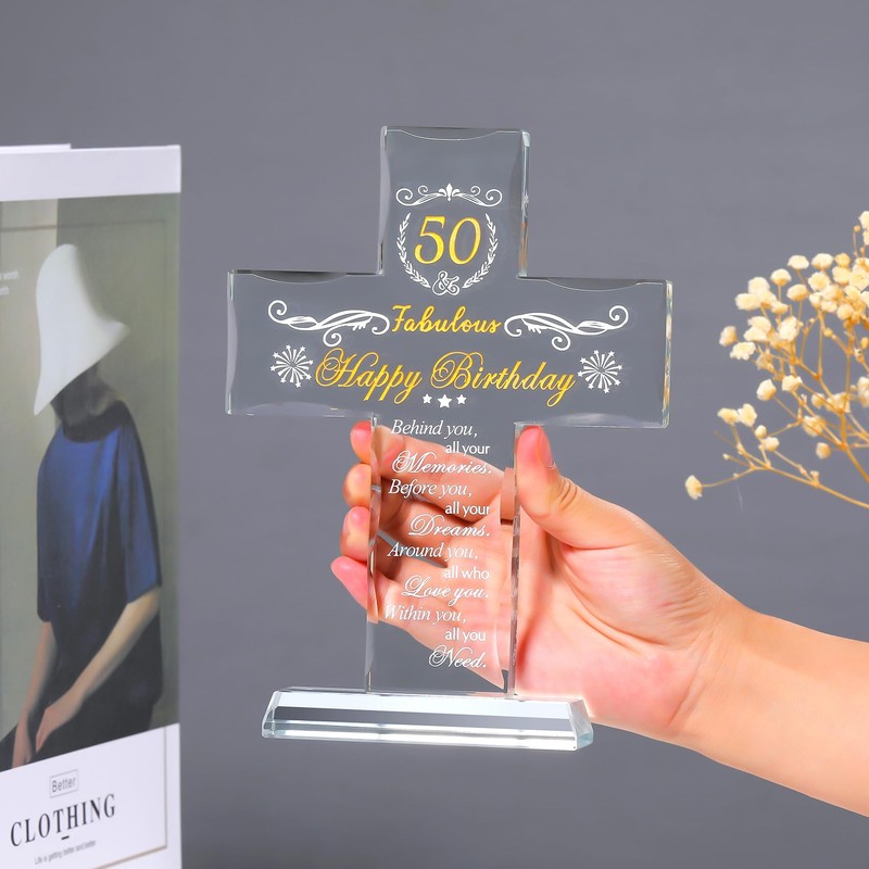 50th Birthday Cross Gifts Religious Gifts for Women Wife, Glass