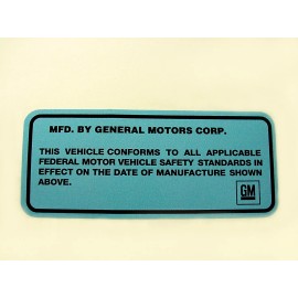 Juassic Classic Auto Parts 1968-76 GM Door Jamb ID Vin Number Decal Sticker Buick GS Olds Chevy Caddy GTO