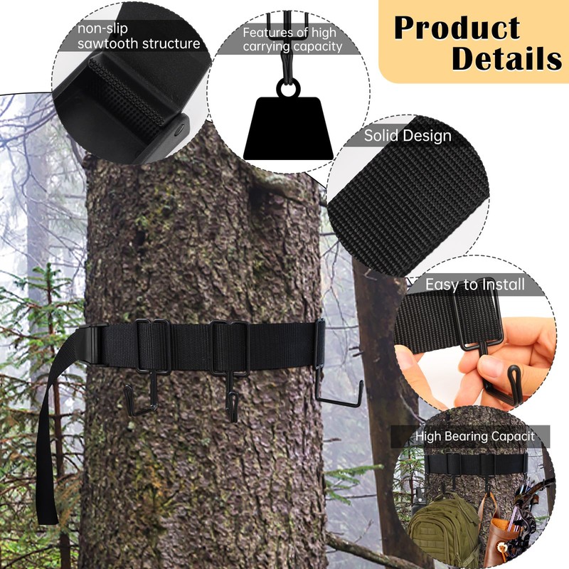 2 Pack Treestands Strap Gear Hangers with 12 Metal Hooks,Hunting
