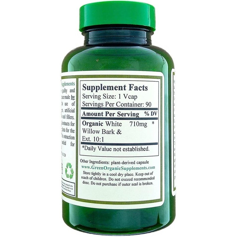 Green Organic Supplements White Willow Bark, 180 Vcaps, High Absorbable,