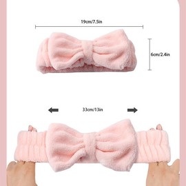 Bow Decor Soft Headband, Fuzzy Facial Spa Headband, Fleeced Elastic Hair Band for Makeup, Skin Care, Face Washing, Spa, Cosplay, Party, Cute Gift for Girls and Women, Lovely Hair Decorations