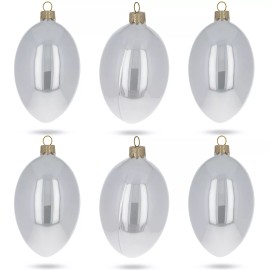BESTPYSANKY Set of 6 White Glossy Glass Egg Ornaments 4 Inches
