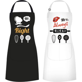 ETLEE Mr and Mrs Couple Aprons - Adjustable Cooking Apron with Pockets, Funny Couple Gifts for Wedding Gifts, Engagement Gifts, Bridal Shower Gifts(size:33.8in×20.55in)