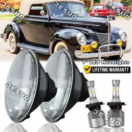 JESUO For Ford Deluxe 1939-1951 7" Inch Round LED Headlights Pair
