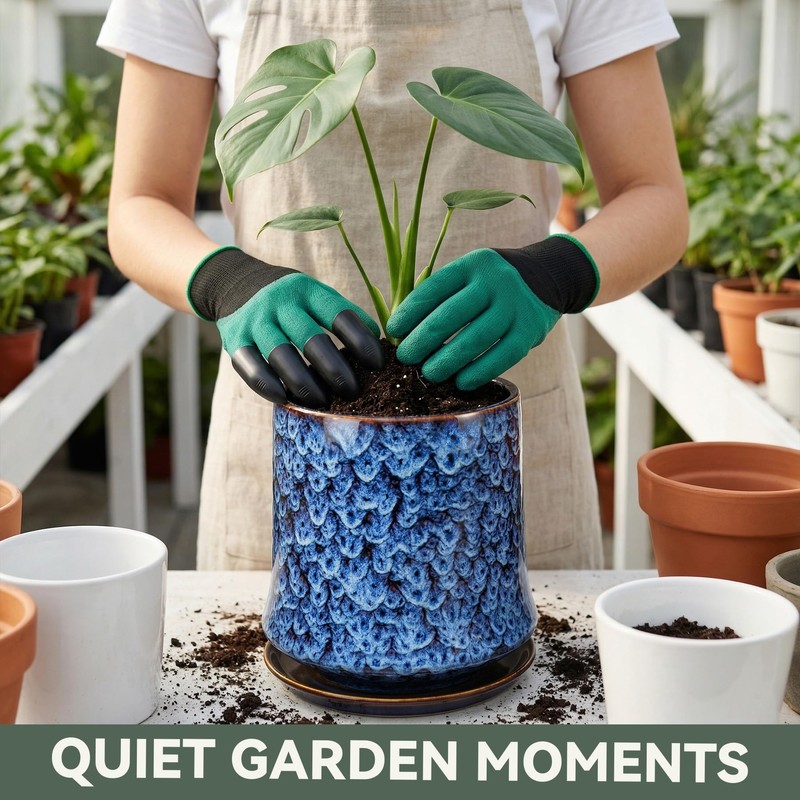 TOSELBAI 11 Inch Ceramic Planter Pot with Saucer Drainage Leak-Proof
